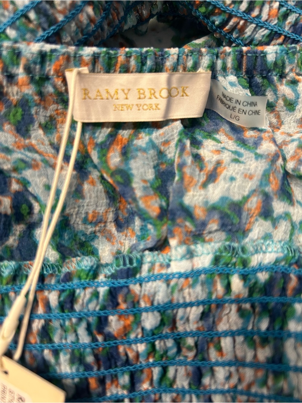 *NWT* Ramy Brook Women’s Turquoise Printed Meena Bandeau Cropped Top, Size Large - Picture 9 of 13